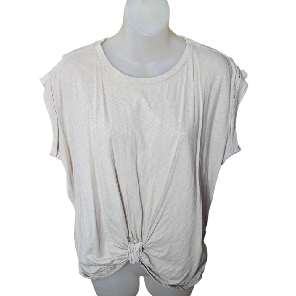 Chicos Womens Minimalist Twist Front Top‎ Size 1 Medium Beige Cotton Earthy